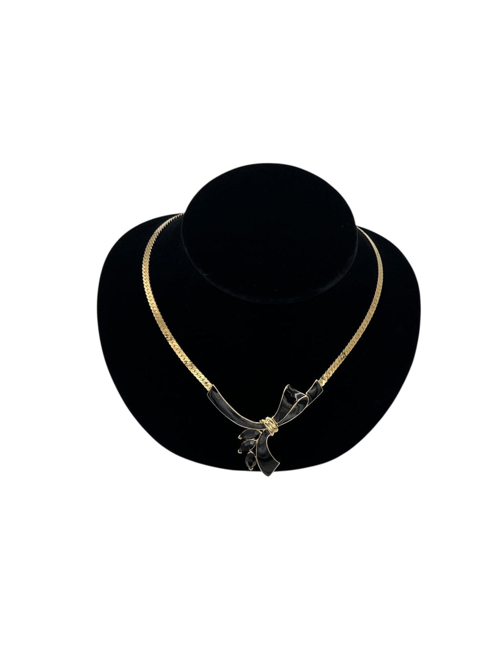 Trifari Kunio Matsumoto Black Enamel Bow Vintage Necklace - 24 Wishes Vintage Jewelry