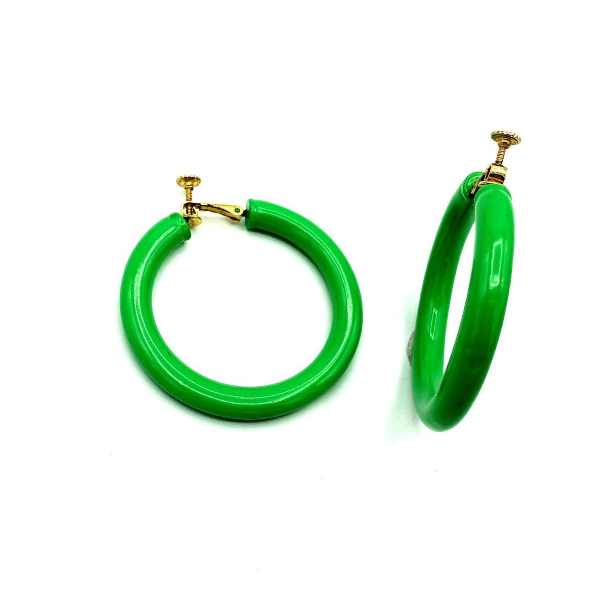 Trifari Large Green Hoop Vintage Clip - On Earrings - 24 Wishes Vintage Jewelry