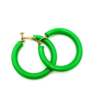 Trifari Large Green Hoop Vintage Clip - On Earrings - 24 Wishes Vintage Jewelry