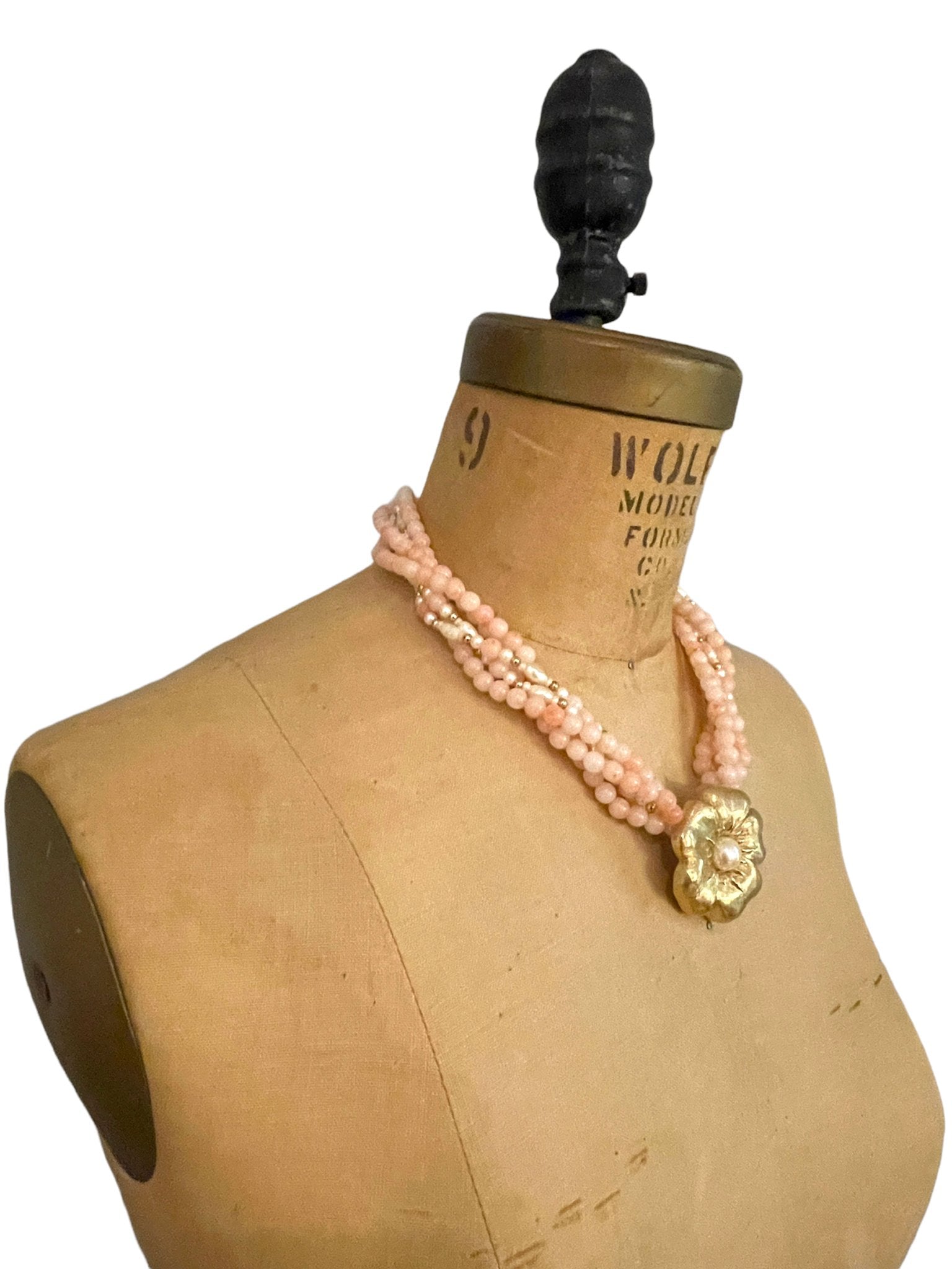 Trifari Pink Coral & Pearl Gold Flower Vintage Pendant - 24