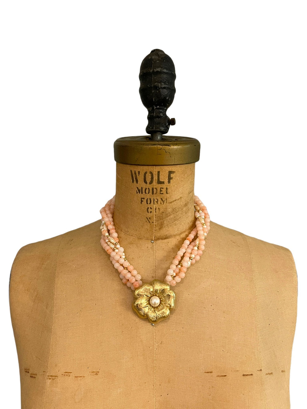 Trifari Pink Coral & Pearl Gold Flower Vintage Pendant - 24 Wishes Vintage Jewelry