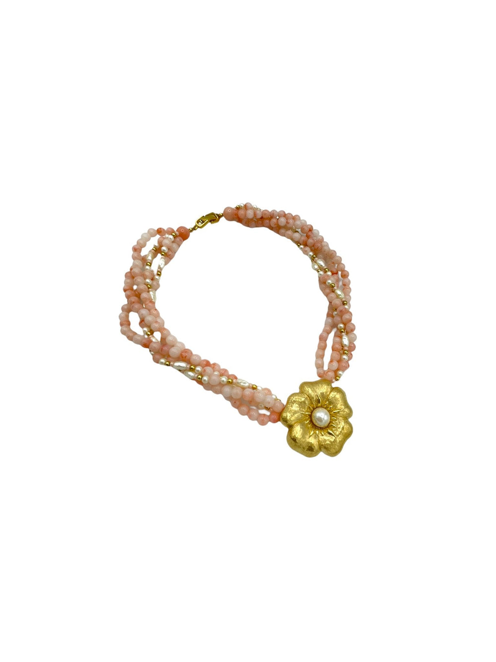 Trifari Pink Coral & Pearl Gold Flower Vintage Pendant - 24 Wishes Vintage Jewelry