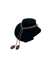 Trifari Royal Renaissance Lariat Stain Glass Pendant Long Chain Necklace - 24 Wishes Vintage Jewelry