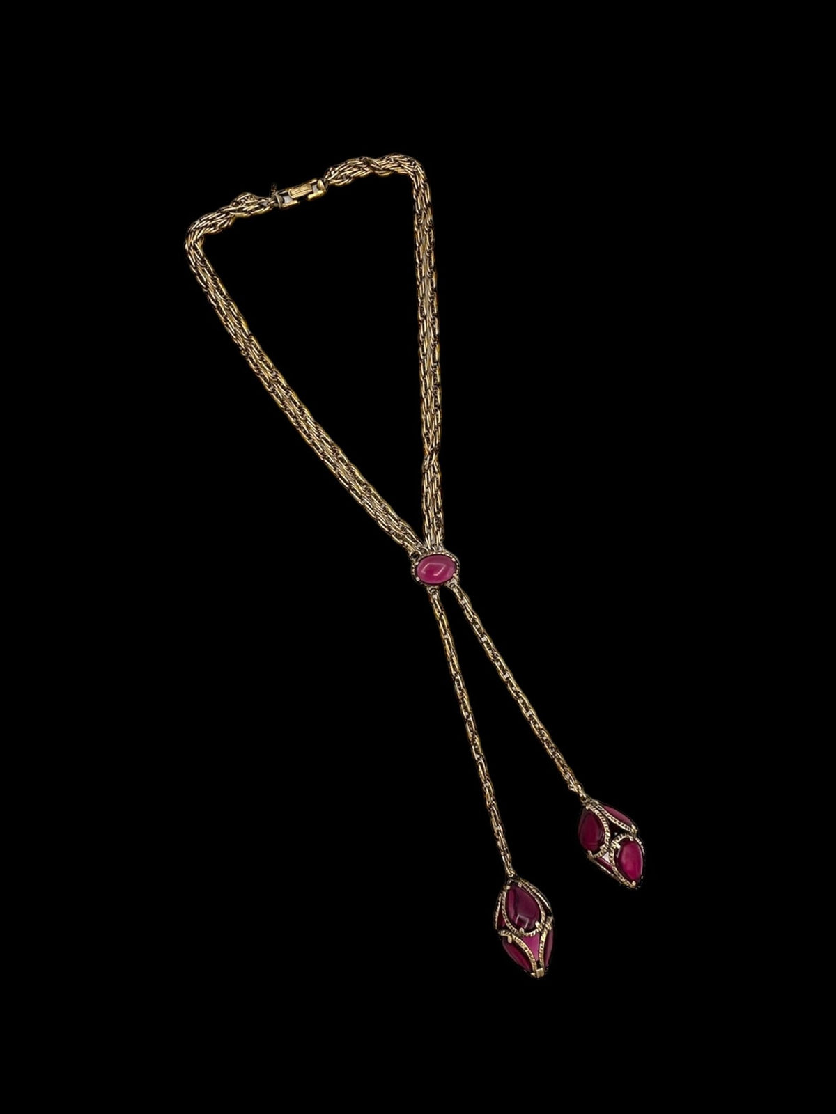 Trifari Royal Renaissance Lariat Stain Glass Pendant Long Chain Necklace - 24 Wishes Vintage Jewelry