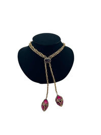 Trifari Royal Renaissance Lariat Stain Glass Pendant Long Chain Necklace - 24 Wishes Vintage Jewelry