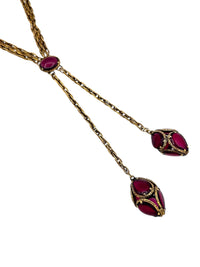 Trifari Royal Renaissance Lariat Stain Glass Pendant Long Chain Necklace - 24 Wishes Vintage Jewelry