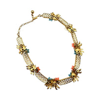 Jewelry SetsTrifari Signed White Enamel Lattice Flower Necklace Earring Jewelry Set
