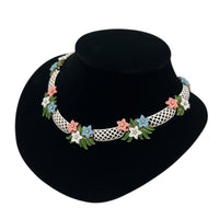 Jewelry SetsTrifari Signed White Enamel Lattice Flower Necklace Earring Jewelry Set