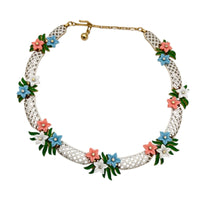 Jewelry SetsTrifari Signed White Enamel Lattice Flower Necklace Earring Jewelry Set