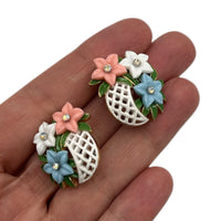 Jewelry SetsTrifari Signed White Enamel Lattice Flower Necklace Earring Jewelry Set
