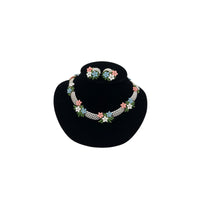 Jewelry SetsTrifari Signed White Enamel Lattice Flower Necklace Earring Jewelry Set