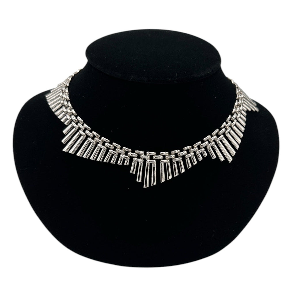 Trifari Silver Geometric Fringe Chain Necklace Vintage Signed