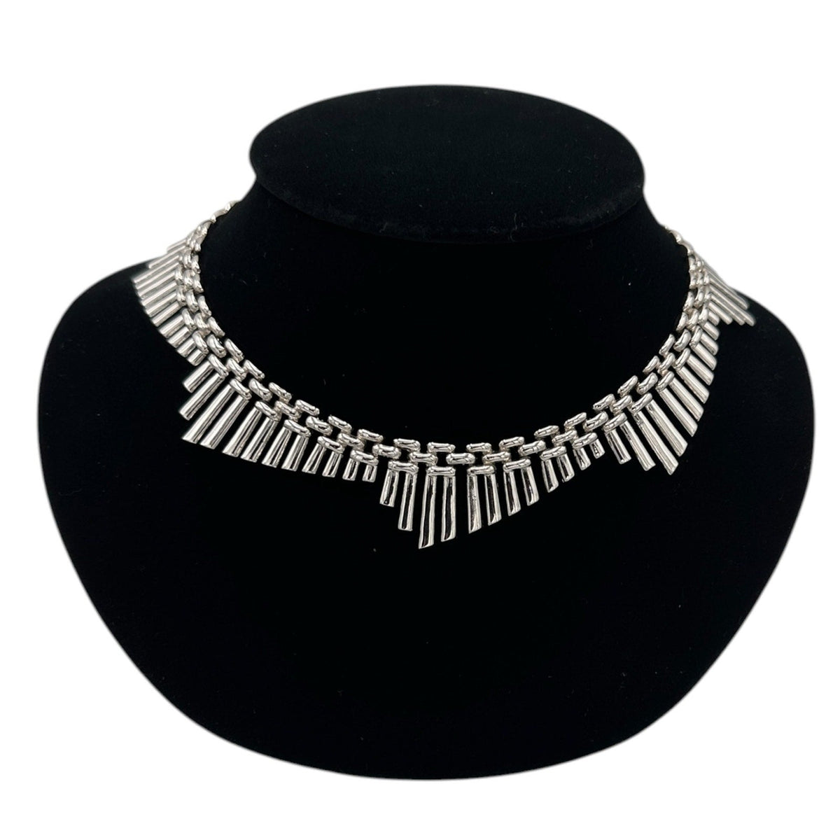 Trifari Silver Geometric Fringe Chain Necklace Vintage Signed