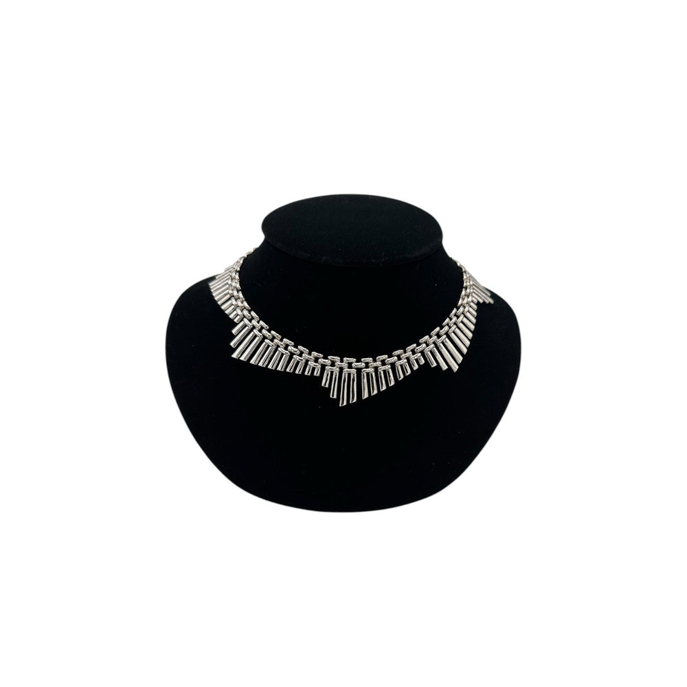 Trifari Silver Geometric Fringe Chain Necklace Vintage Signed