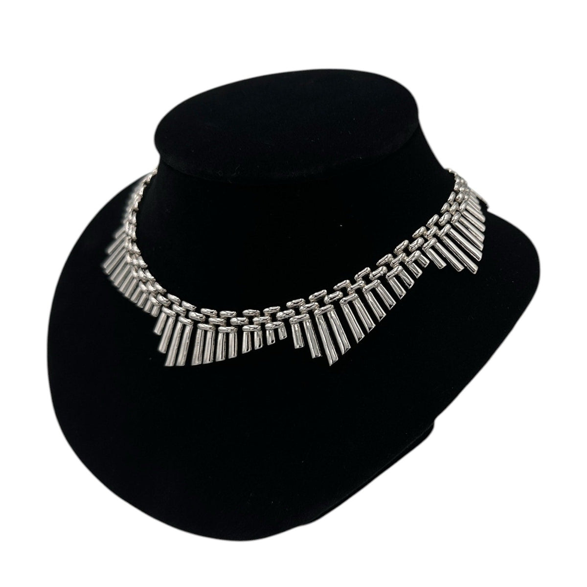 Trifari Silver Geometric Fringe Chain Necklace Vintage Signed