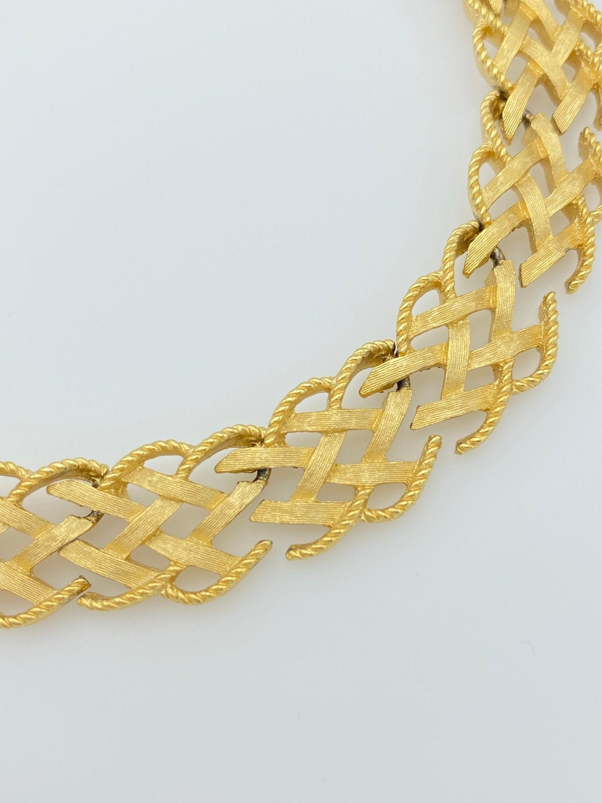 Trifari Vintage Jewelry Gold Basket Weave Link Necklace - 24 Wishes Vintage Jewelry