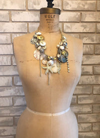 Upcycled Seashell Starfish Charm Pendant - 24 Wishes Vintage Jewelry