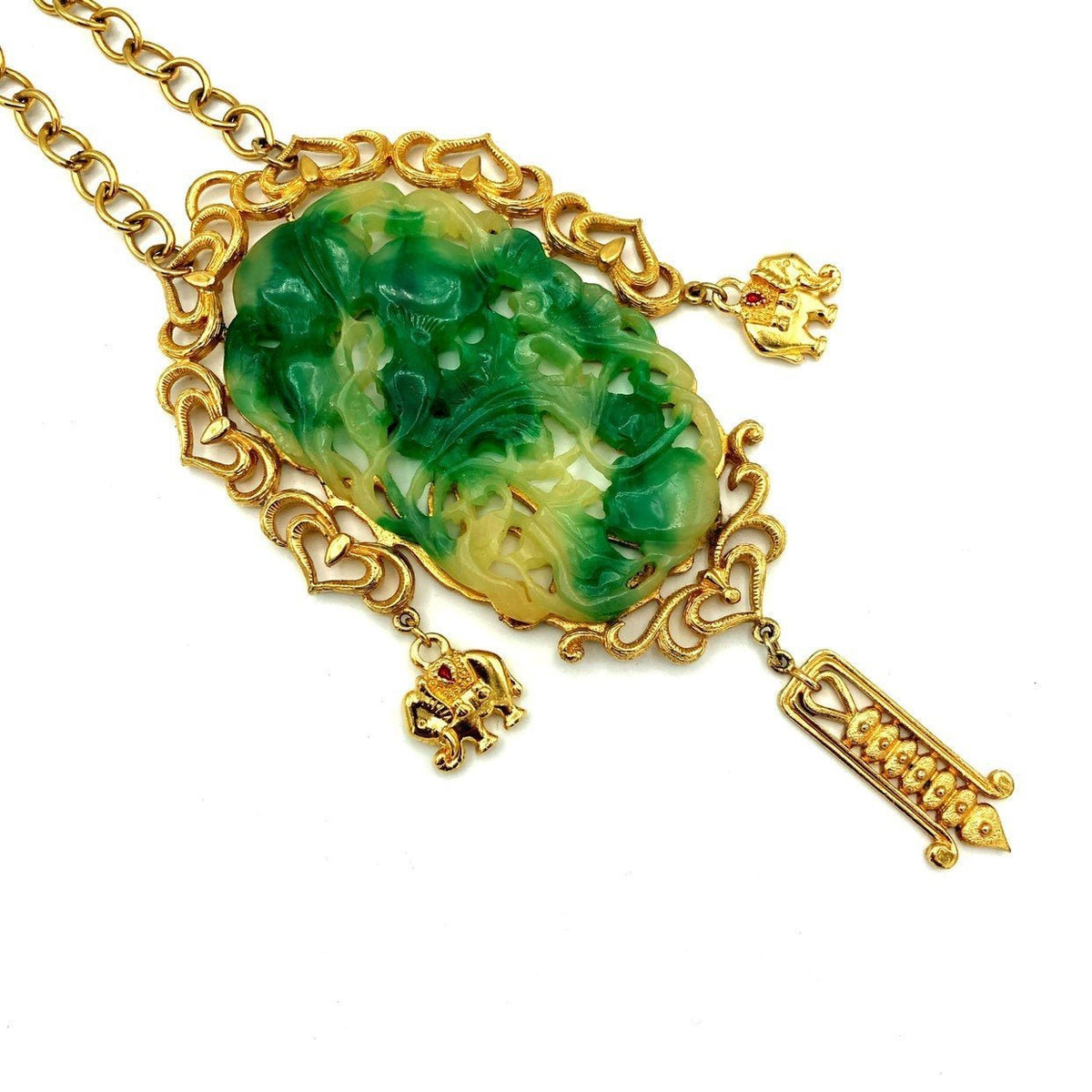 Vendome Asian - Inspired Green Jade Vintage Pendant - 24 Wishes Vintage Jewelry