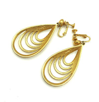 Vendome Gold Open Teardrop Dangle Vintage Clip - On Earrings - 24 Wishes Vintage Jewelry