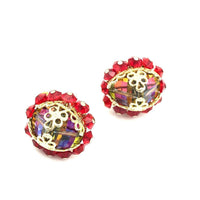 Vendome vintage red watermelon crystal clip-on earrings with gold-tone filigree and aurora borealis bead centers. - 24 Wishes Vintage Jewelry