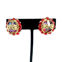 Vendome Red Watermelon Crystal Vintage Clip - On Earrings - 24 Wishes Vintage Jewelry