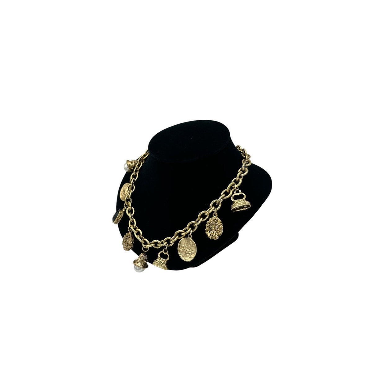 Necklaces & PendantsVictorian Revival Gold Charm Necklace Fobs Coins Pearls