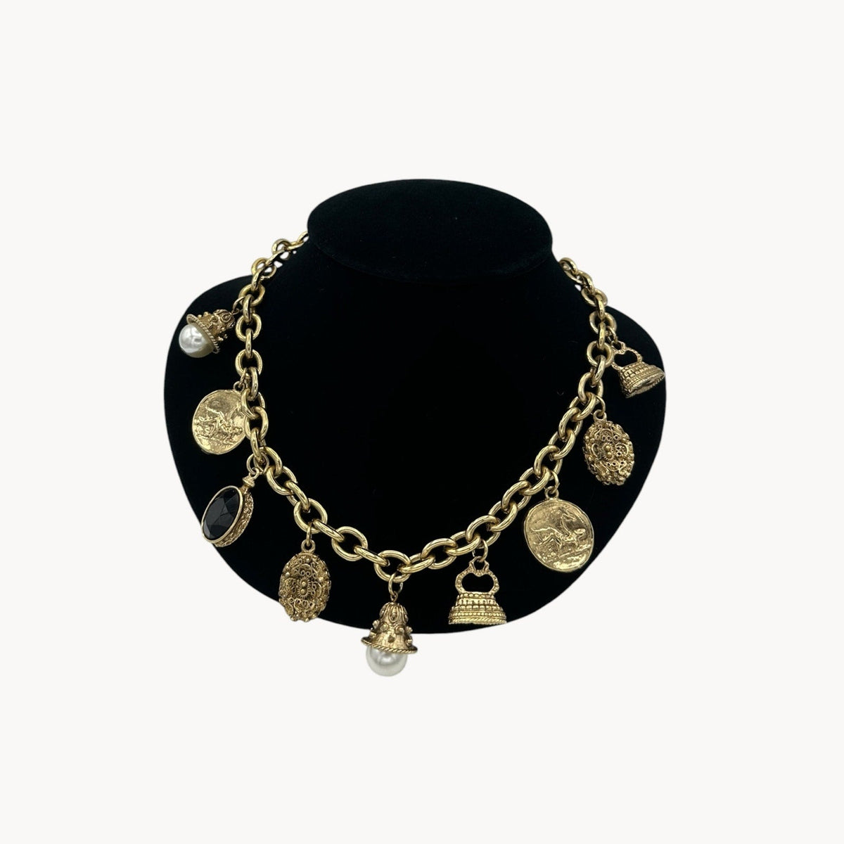 Necklaces & PendantsVictorian Revival Gold Charm Necklace Fobs Coins Pearls