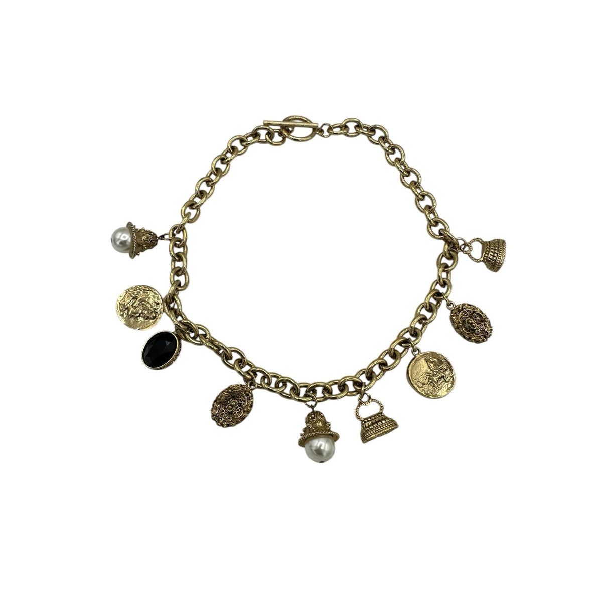 Necklaces & PendantsVictorian Revival Gold Charm Necklace Fobs Coins Pearls