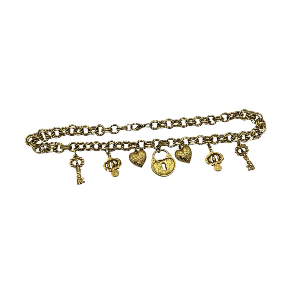 Necklaces & PendantsVictorian Revival Gold Charm Necklace Key Crown Heart Lock Charms