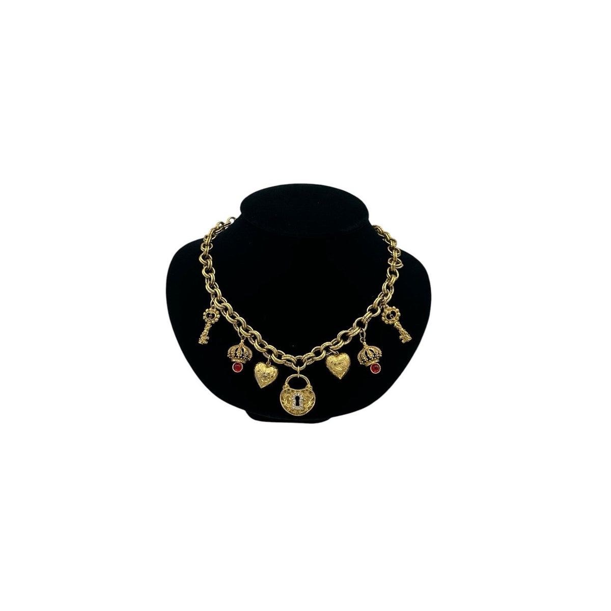 Necklaces & PendantsVictorian Revival Gold Charm Necklace Key Crown Heart Lock Charms