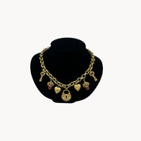 Necklaces & PendantsVictorian Revival Gold Charm Necklace Key Crown Heart Lock Charms