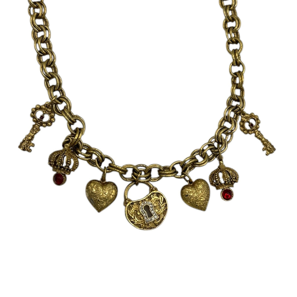 Necklaces & PendantsVictorian Revival Gold Charm Necklace Key Crown Heart Lock Charms