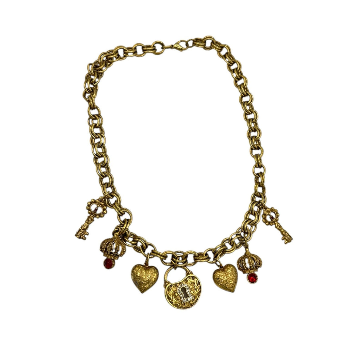 Necklaces & PendantsVictorian Revival Gold Charm Necklace Key Crown Heart Lock Charms