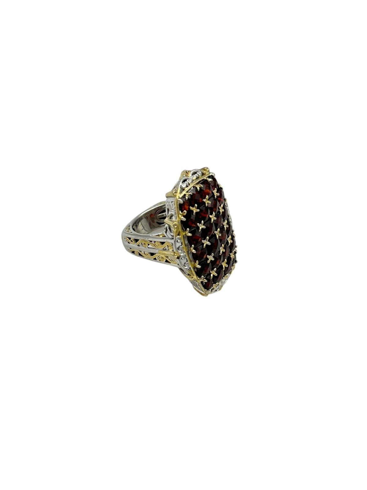Victorian Revival Large Garnet Sterling Filigree Vintage Ring - 24 Wishes Vintage Jewelry