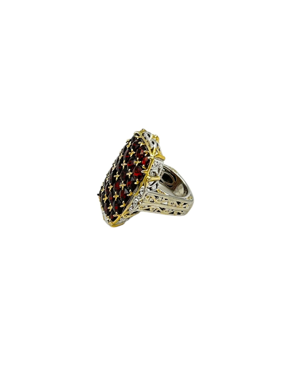 Victorian Revival Large Garnet Sterling Filigree Vintage Ring - 24 Wishes Vintage Jewelry