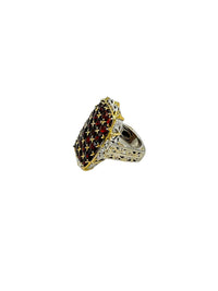 Victorian Revival Large Garnet Sterling Filigree Vintage Ring - 24 Wishes Vintage Jewelry