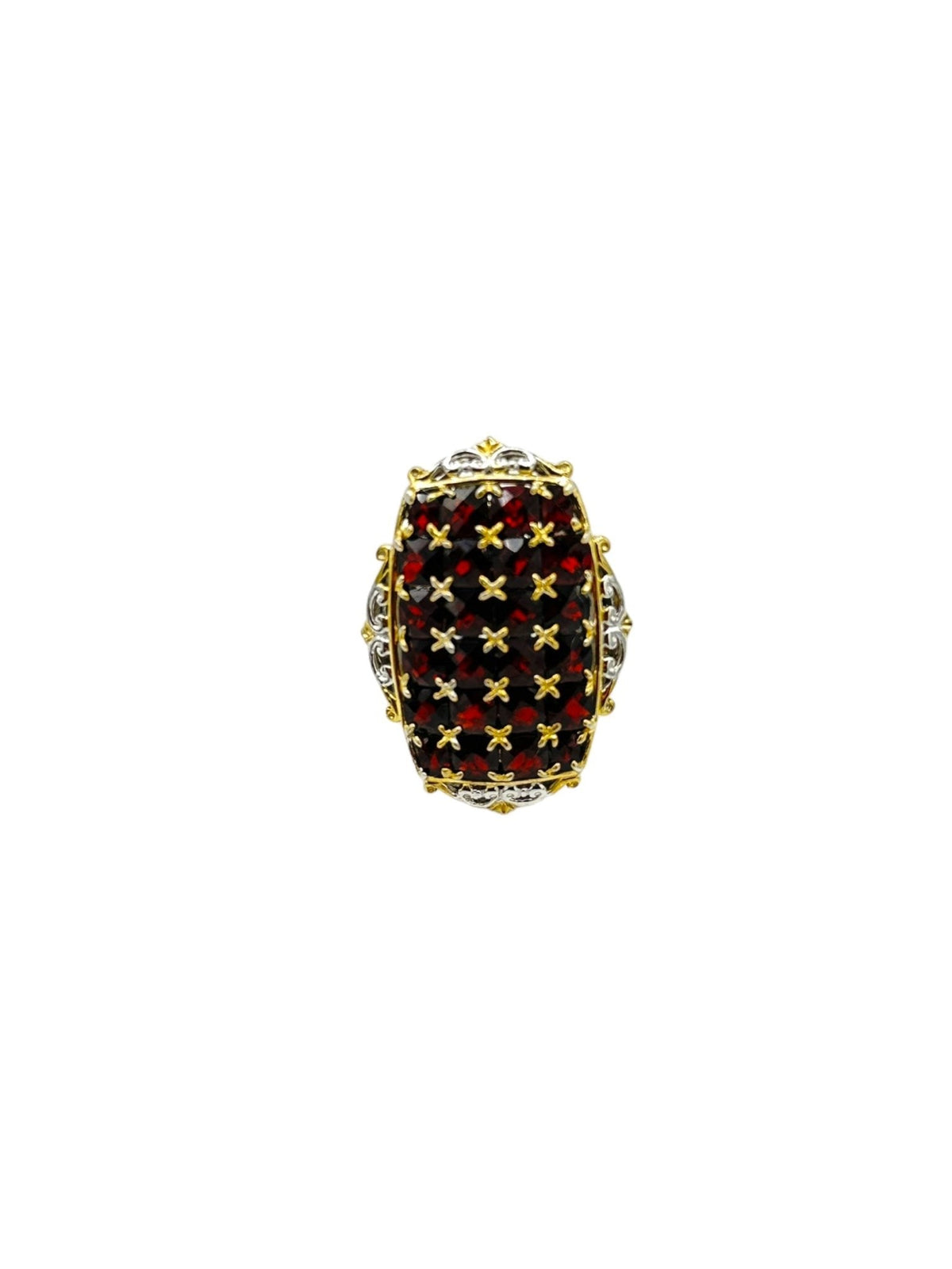 Victorian Revival Large Garnet Sterling Filigree Vintage Ring - 24 Wishes Vintage Jewelry