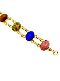 Vintage 12K Gold Filled Semi - Presious Stone Scarab Layering Charm Bracelet - 24 Wishes Vintage Jewelry