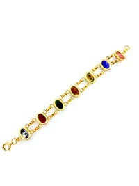 Vintage 12K Gold Filled Semi - Presious Stone Scarab Layering Charm Bracelet - 24 Wishes Vintage Jewelry