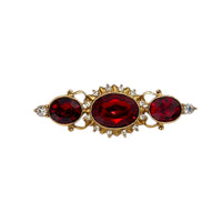 Brooches & PinsVintage 1928 Gold Plated Victorian Revival Faceted Red Glass Stone Bar Brooch