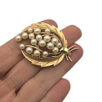 Brooches & PinsVintage 1960s Trifari Gold Laurel Wreath Faux Pearl Brooch