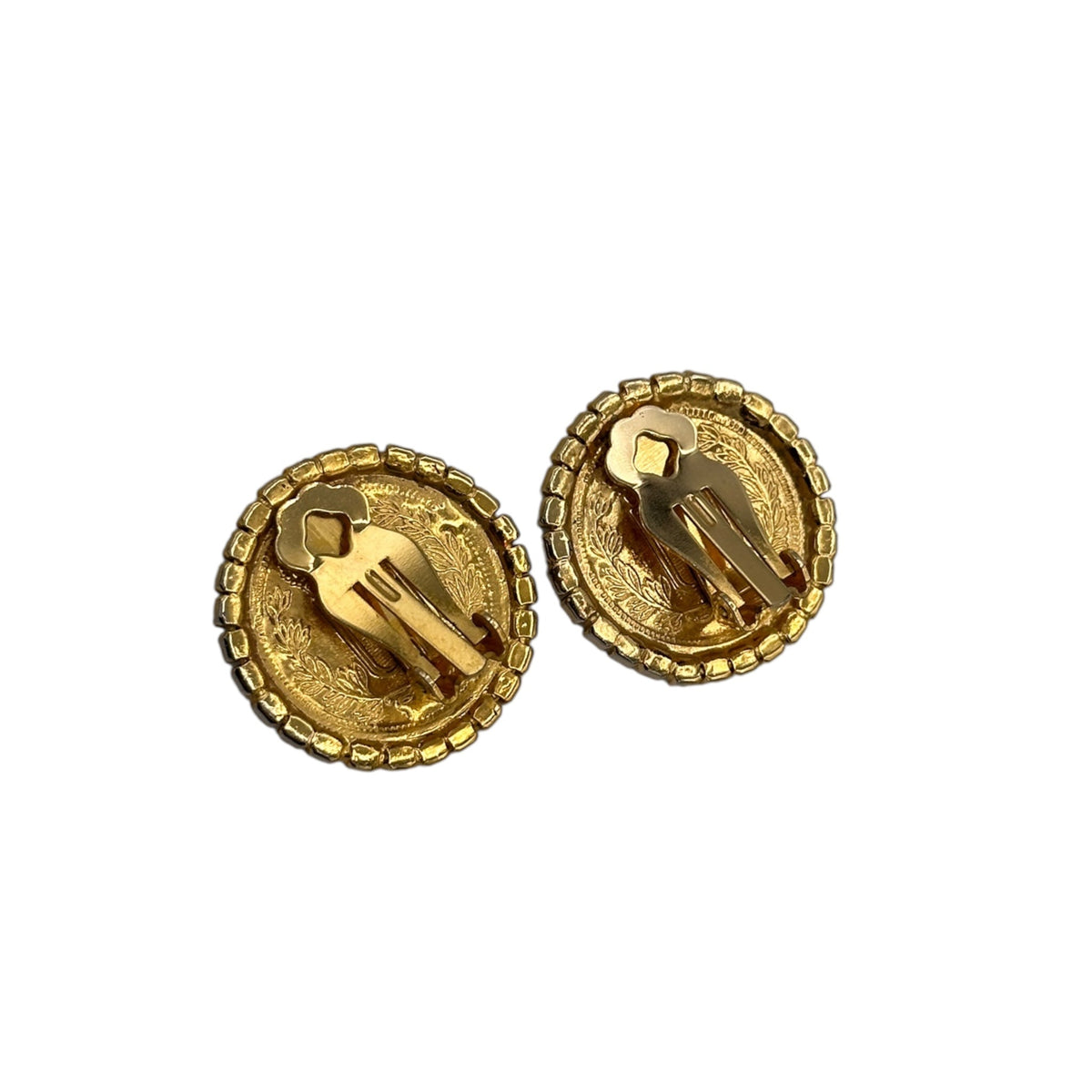 EarringsVintage 1980s Gold Plated French Coin Rhinestone Clip - On Earrings