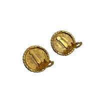 EarringsVintage 1980s Gold Plated French Coin Rhinestone Clip - On Earrings