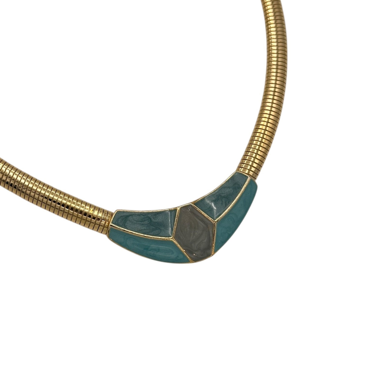 Necklaces & PendantsVintage 1980s Trifari Blue Enamel Geometric Pendant Snake Chain Necklace