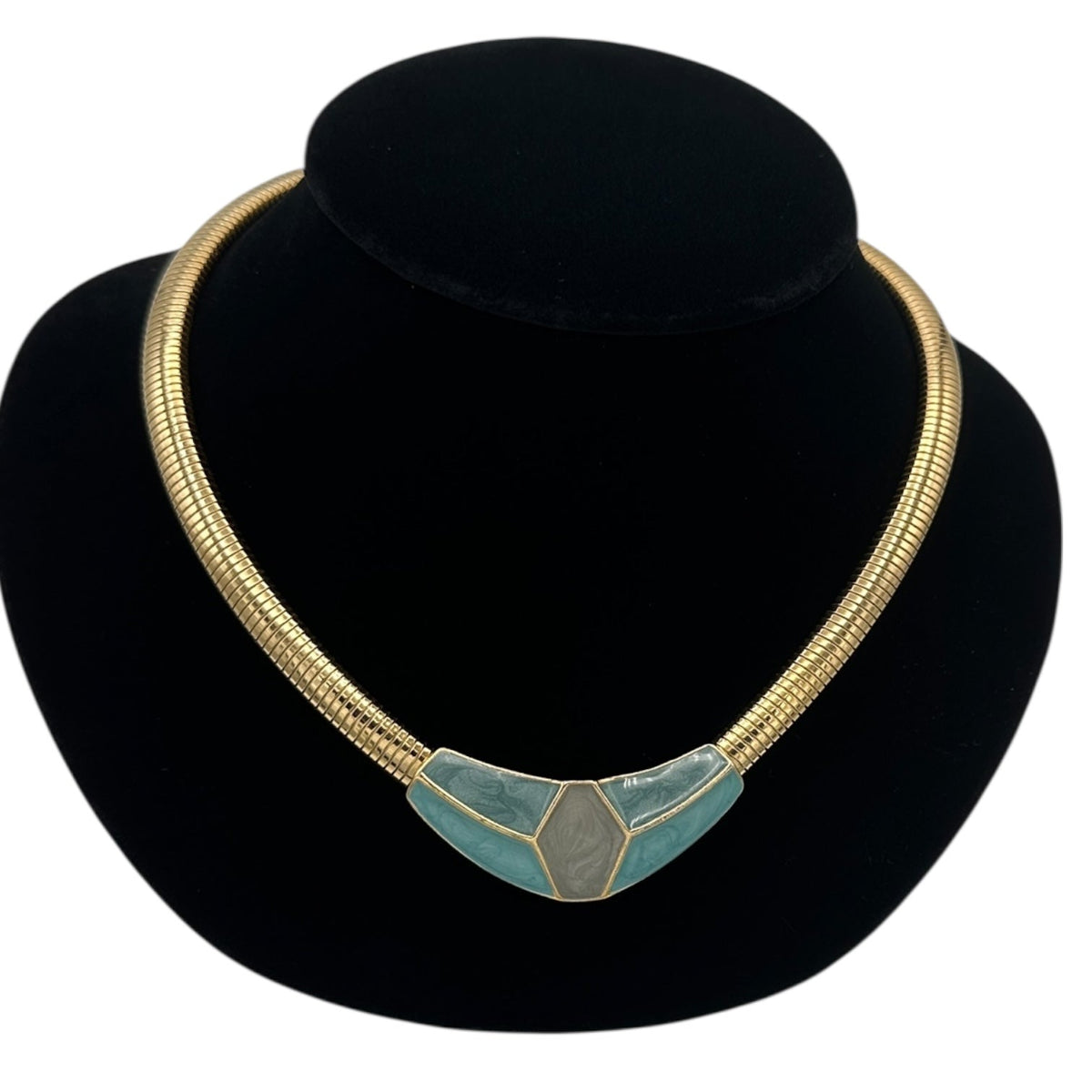 Necklaces & PendantsVintage 1980s Trifari Blue Enamel Geometric Pendant Snake Chain Necklace