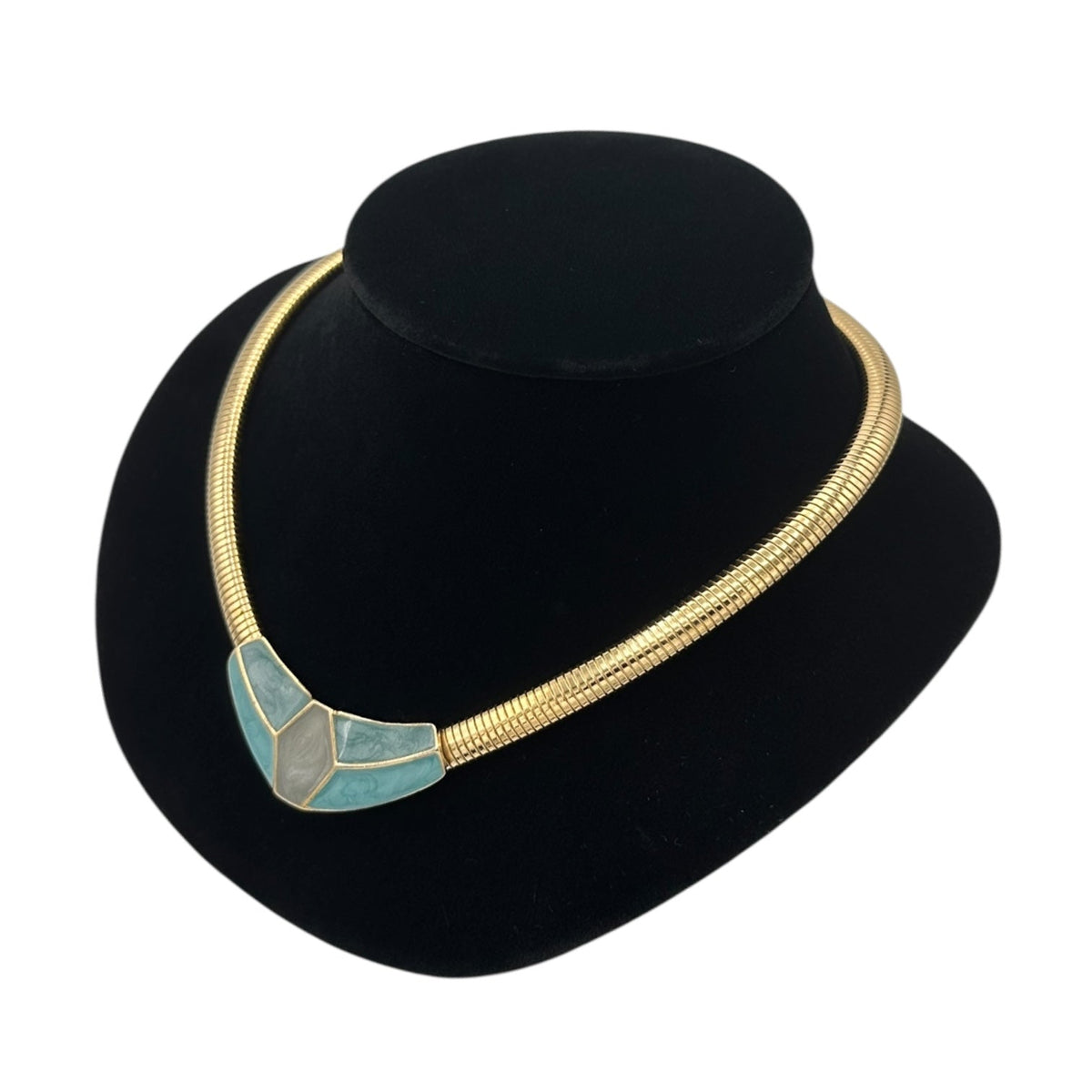 Necklaces & PendantsVintage 1980s Trifari Blue Enamel Geometric Pendant Snake Chain Necklace