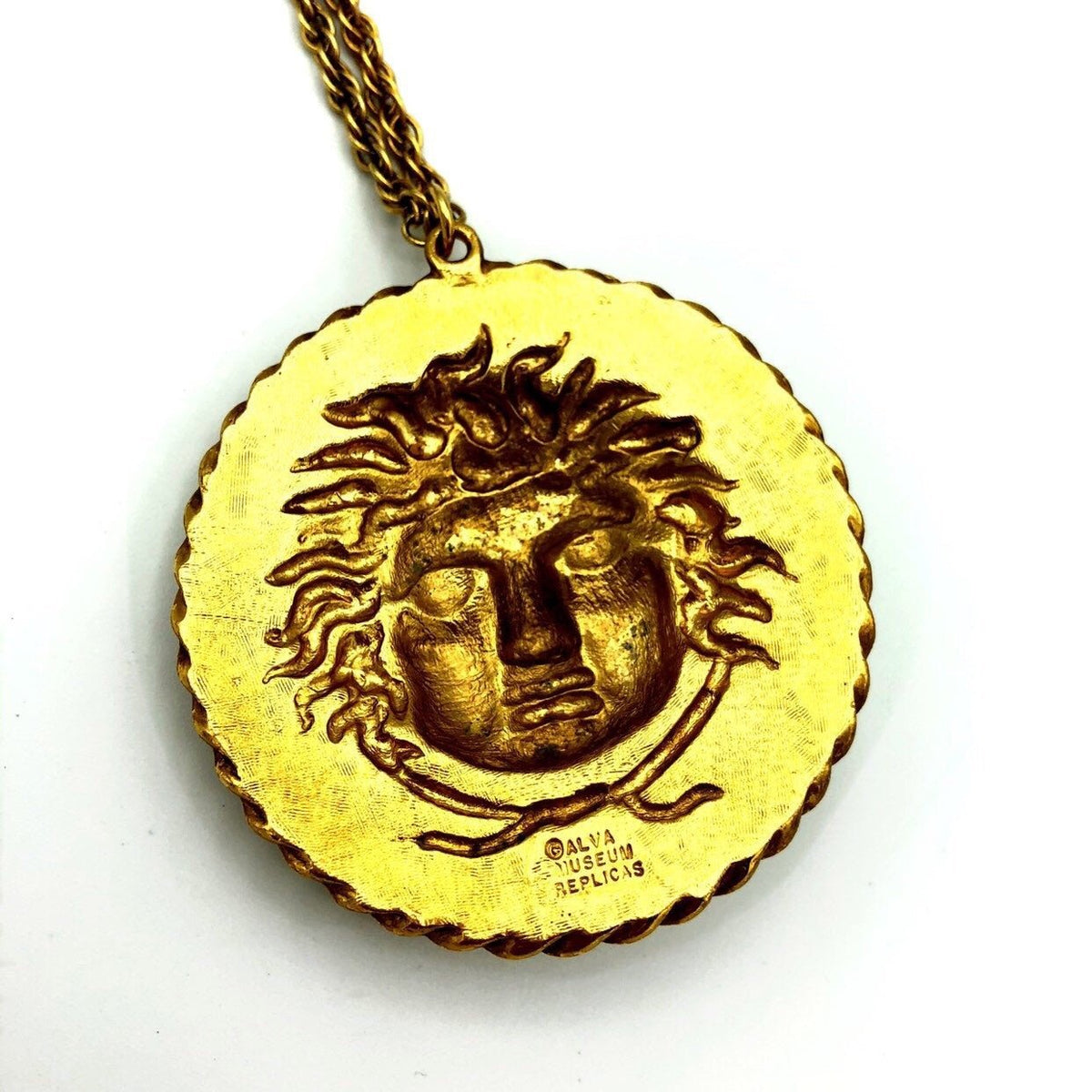 Vintage Alva Museum Replica Medusa Gold Pendant - 24 Wishes Vintage Jewelry