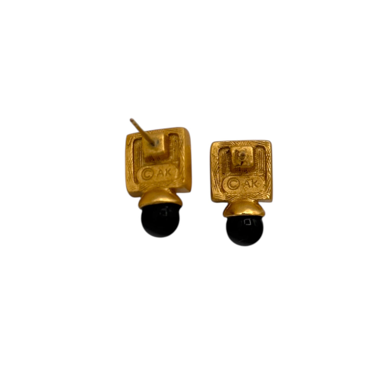 EarringsVintage Anne Klein Gold Stud Drop Pierced Earrings with Black Glass