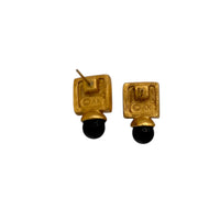 EarringsVintage Anne Klein Gold Stud Drop Pierced Earrings with Black Glass