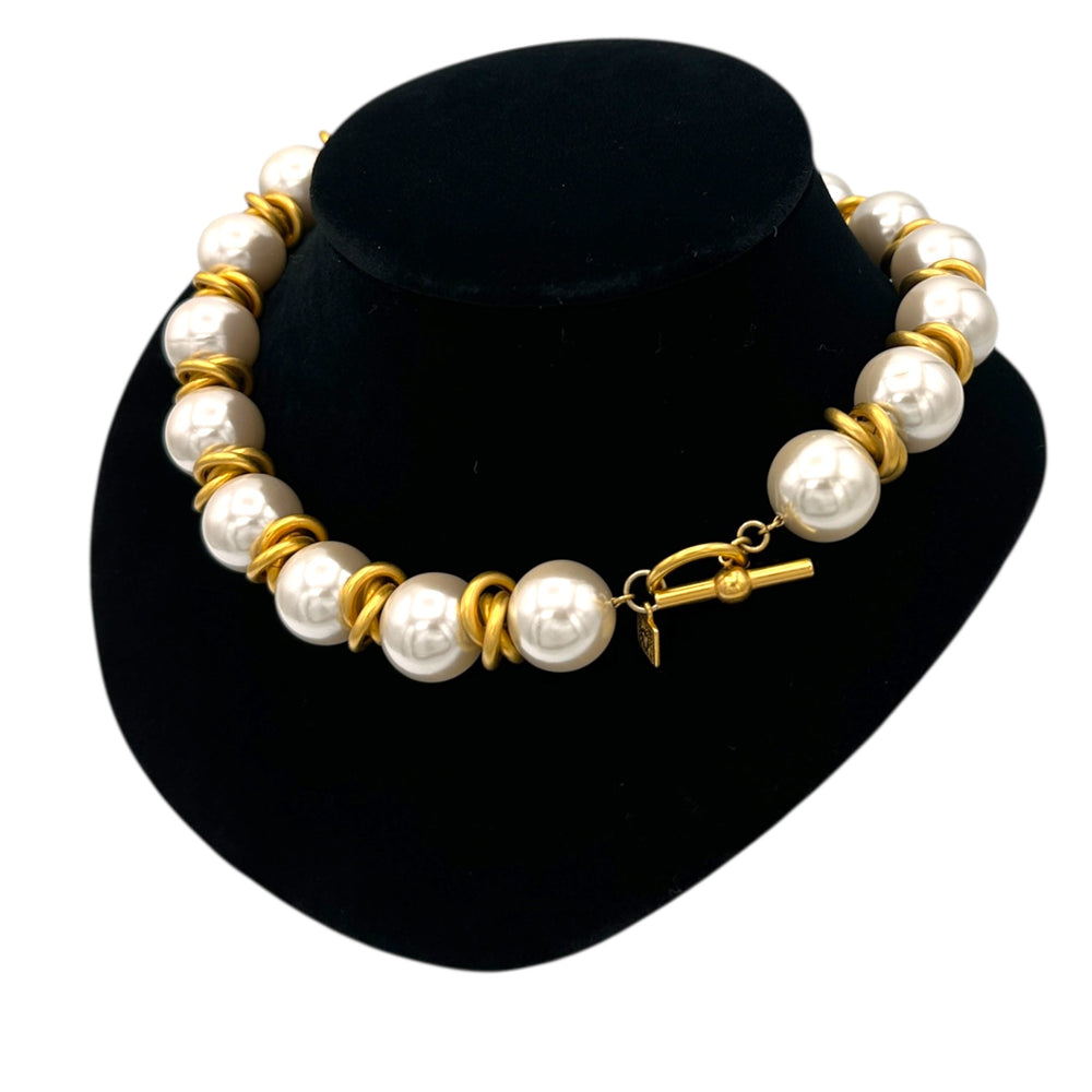 Necklaces & PendantsVintage Anne Klein Large Faux Pearl Necklace with Gold Knot Spacers
